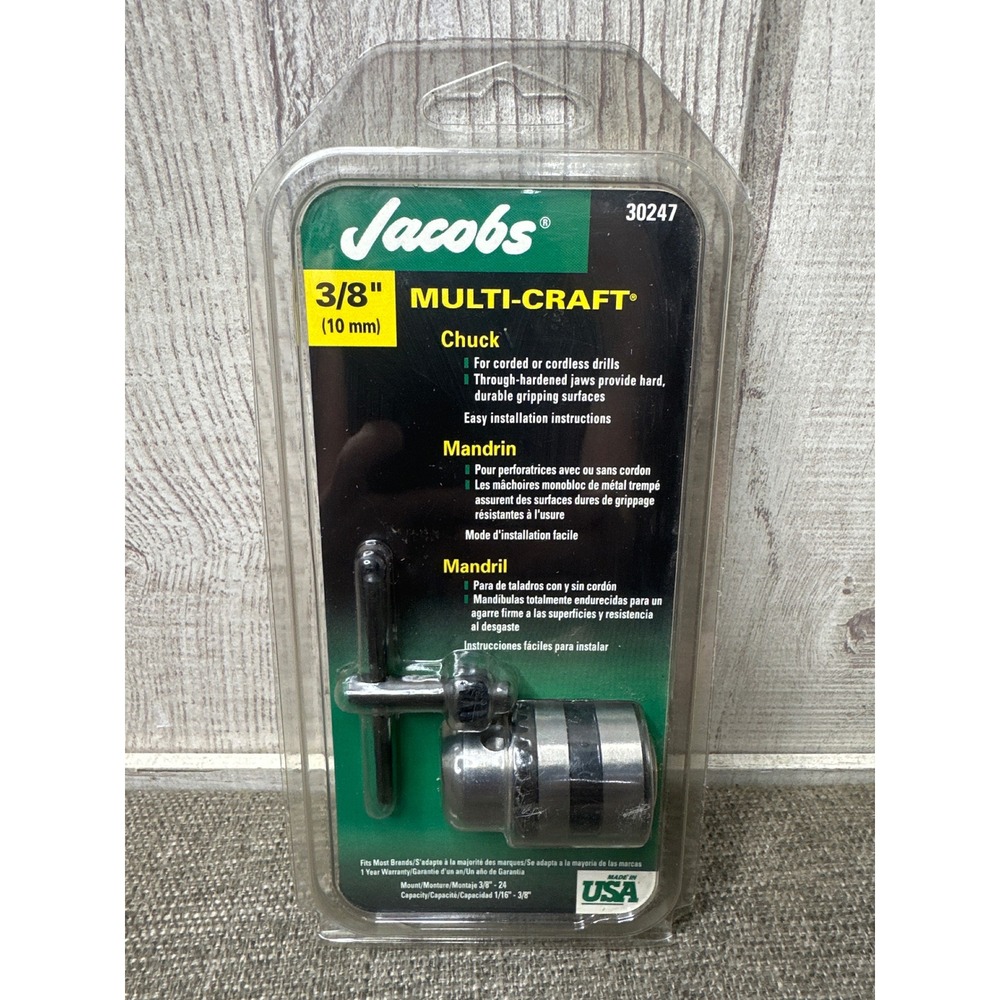 Jacobs Multi-Craft 3/8 10mm Drill Chuck with Key 30247 3/8-24 Mount Made in USA